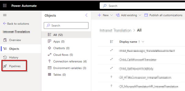 Power Automate – Solution Explorer mit Pipelines-Navigation